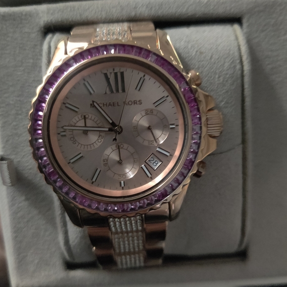 Michael Kors Everest Women's Rose Gold Purple -Stainless Chronograph Watch MK721 - Picture 10 of 13
